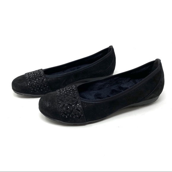 Gabor Black Bling Flats faux fur lined 74.160.80 - Picture 1 of 11